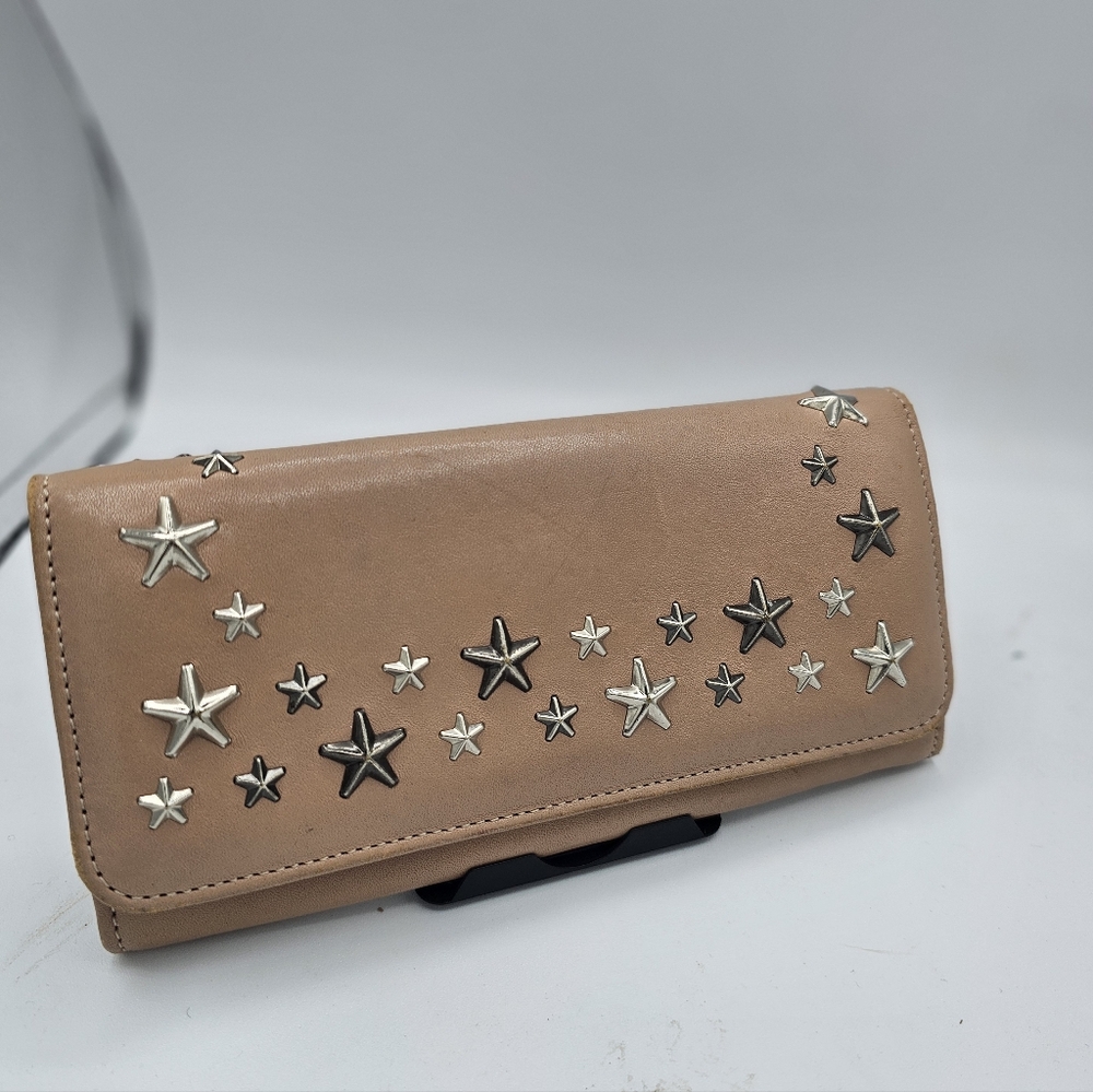Jimmy Choo Tan Wallet with Silver Stars